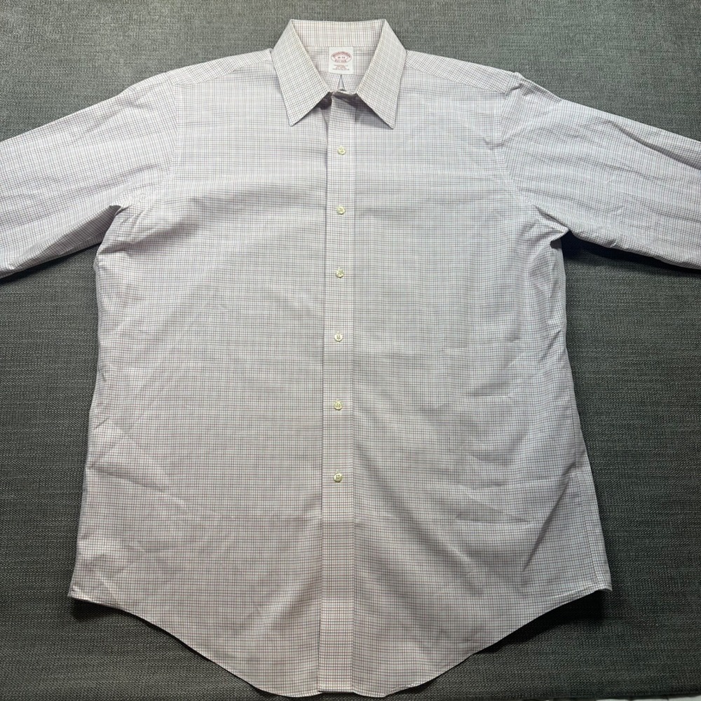 Brooks Brothers Dress Shirt Mens 16 33 White Red Blue   Traditional Fit
